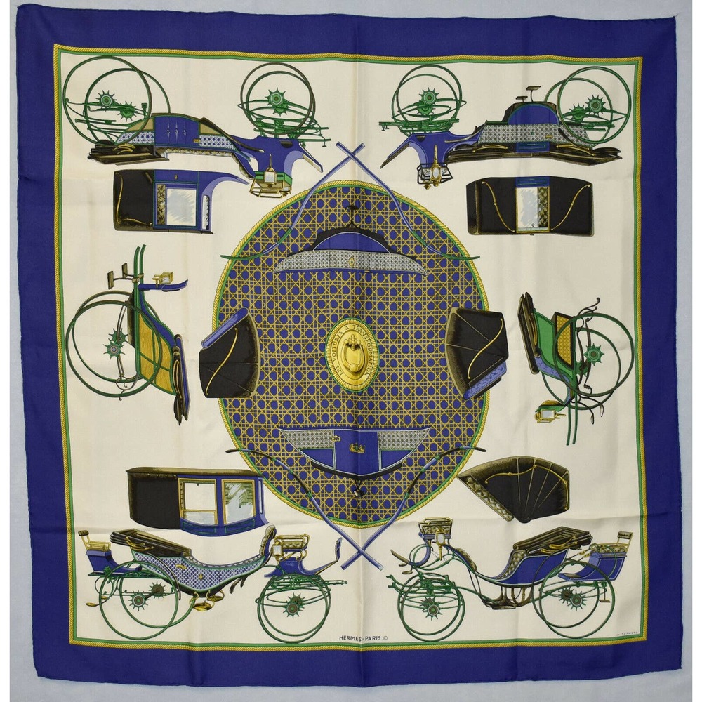 Foulard Carré Hermès 'Les Voitures à Transformation' En Soie - Vintage Bordeaux